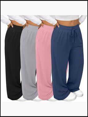 4 Pack Wide Leg Baggy Sweatpants with Pockets Women Plus Size Joggers